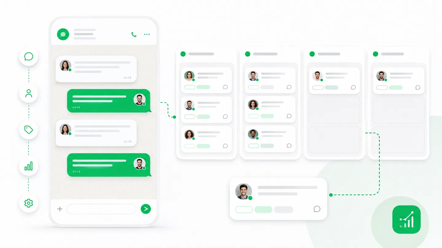 Bandeja de WhatsApp conectada a etapas de seguimiento comercial