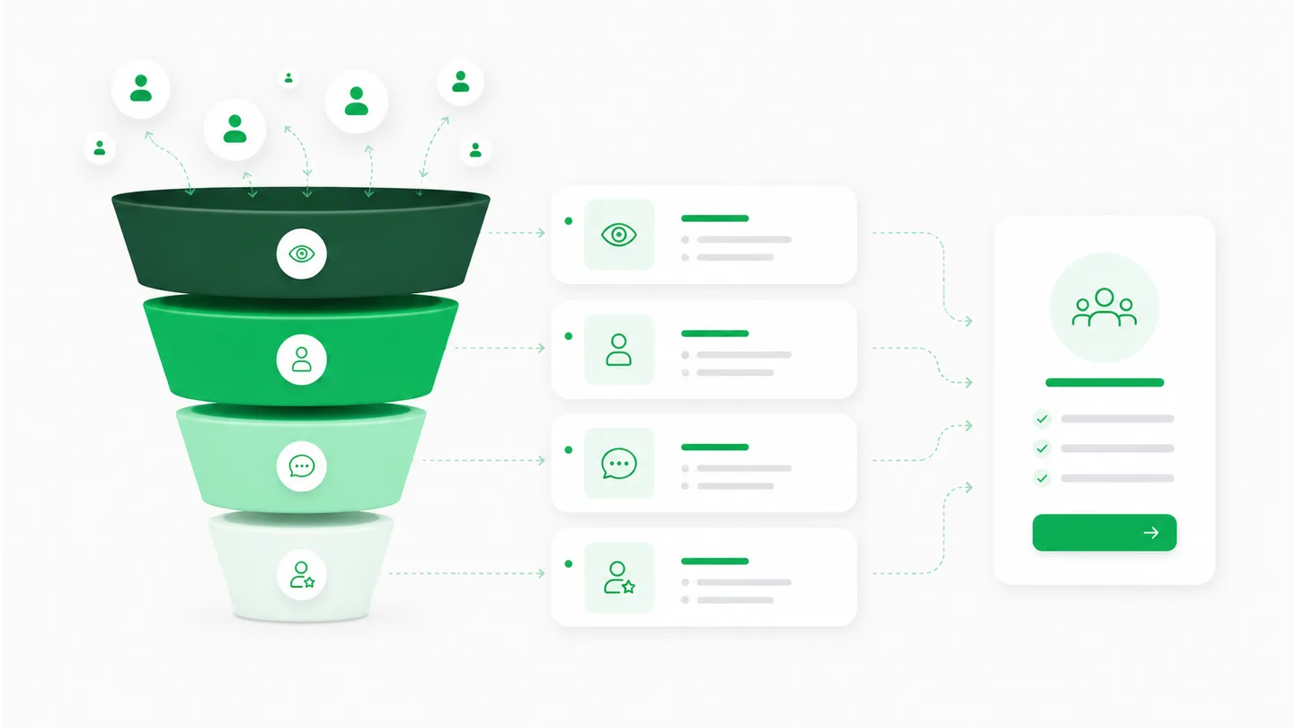 Diagrama de un embudo de ventas con etapas de seguimiento